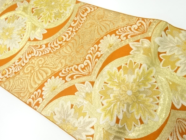 JAPANESE KIMONO / ANTIQUE FUKURO OBI / SILK / WOVEN FLORAL CREST